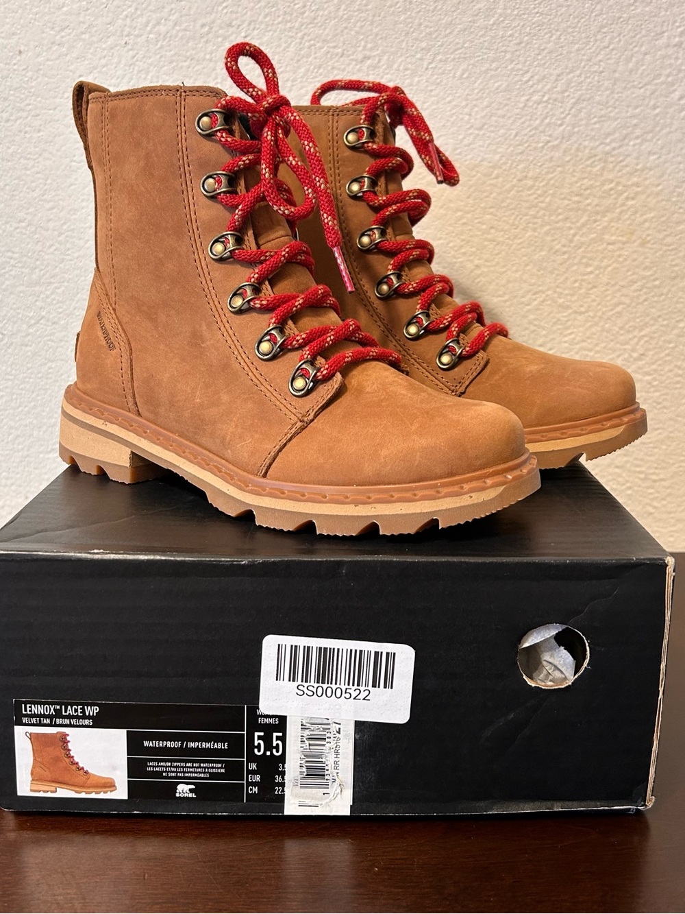 Sorel Lennox Velvet Tan Waterproof Lace Up Leather Combat Boots Women US 5.5